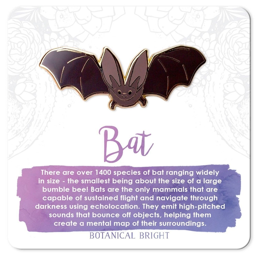Bat Enamel Pin - Gold Plated Nature Jewelry -‎ Spooky Halloween Animal Brooch